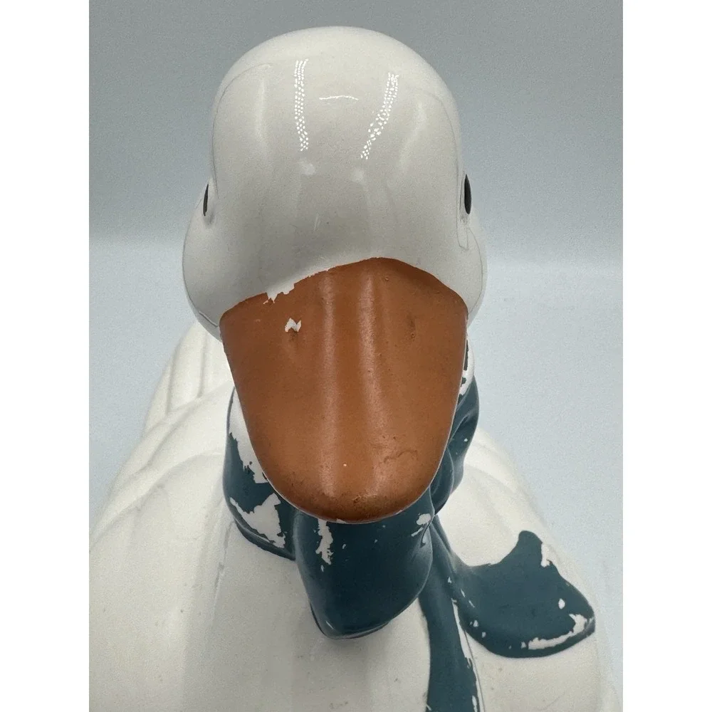 Ceramic Duck Cookie Jar with Blue Bow and Lid, Animal Kitchen Decor
